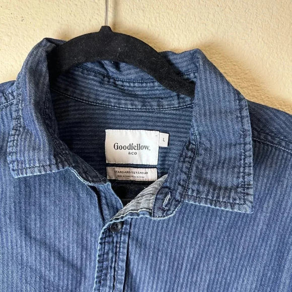 GOODFELLOW & CO. Blue Grey Stripe Button Up Button Down Long Sleeve Shirt Size L - Picture 4 of 10